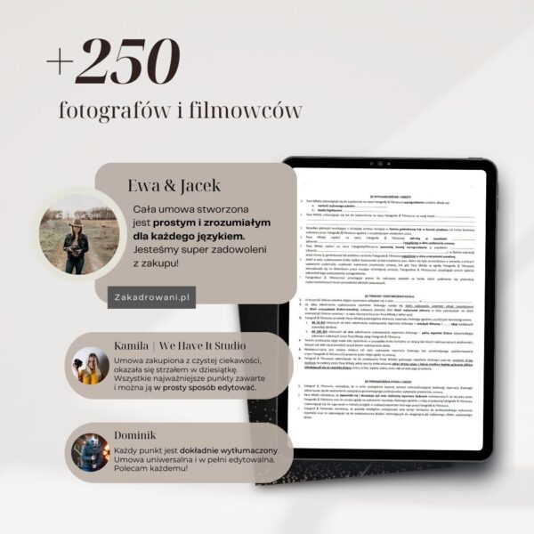 umowa fotografa ślubnego i filmowca ślubnego - wzór umowy pdf
