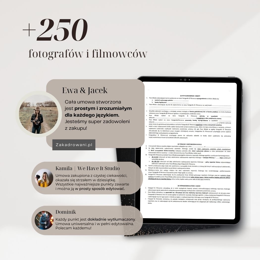 umowa fotografa ślubnego i filmowca ślubnego - wzór umowy pdf